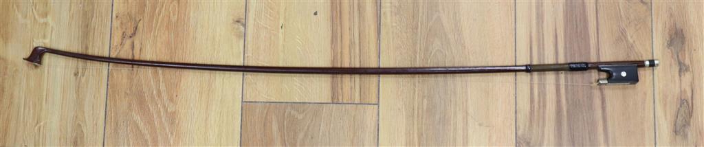 A 19th century Flemish? violin, length of back 35cm, cased with two bows